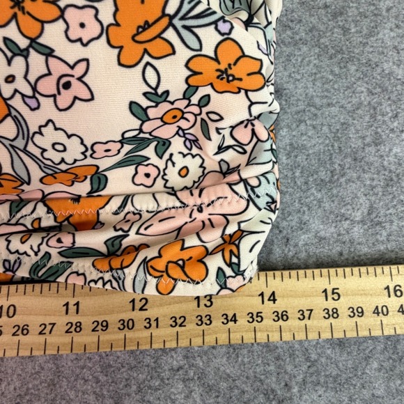 NWT Floral Bikini Top Orange Pink V-Neck Ring Detail Swimwear Large NEW - Picture 2 of 5